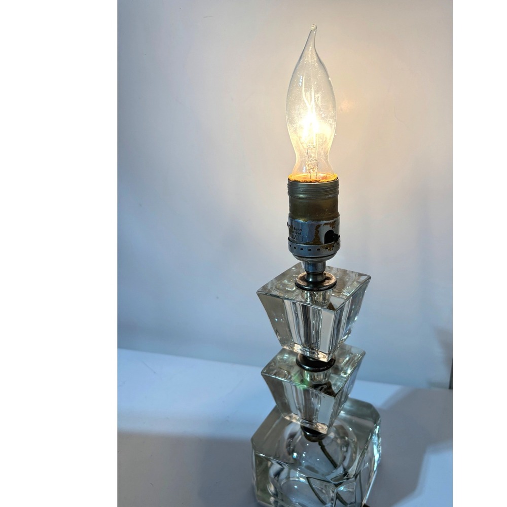 Vintage Art Deco Stacked Glass Table Lamp MCM Boudoir Vanity Light - Picture 9 of 9